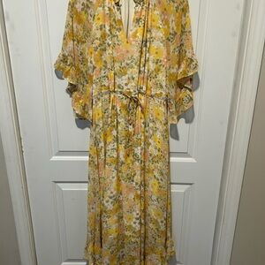 Vici Yellow Floral Tie-Waist Maxi Dress